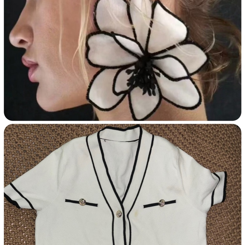 Elegant White and Black Floral Earrings Combo